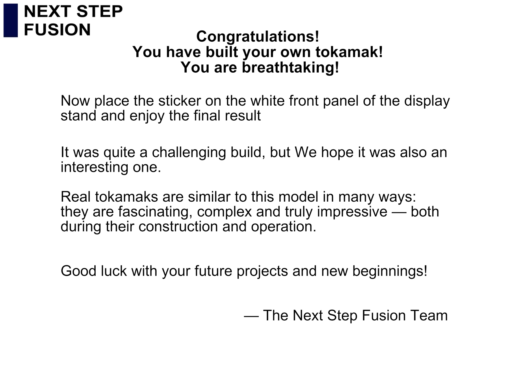 Tokamak assembly instructions, page 86 of 86